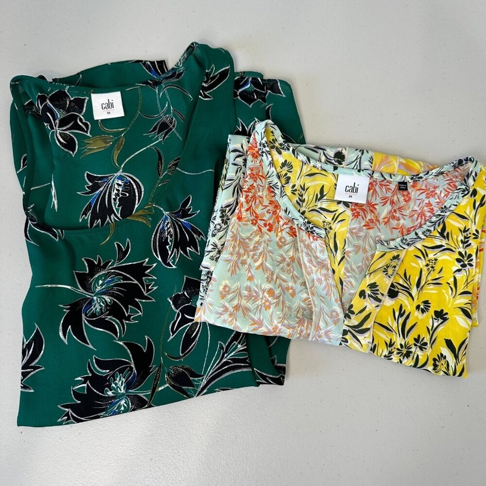 Cabi Tunic Tops Lot‎ of 2 Size M Floral Yellow Green Sleeveless 3276 5547